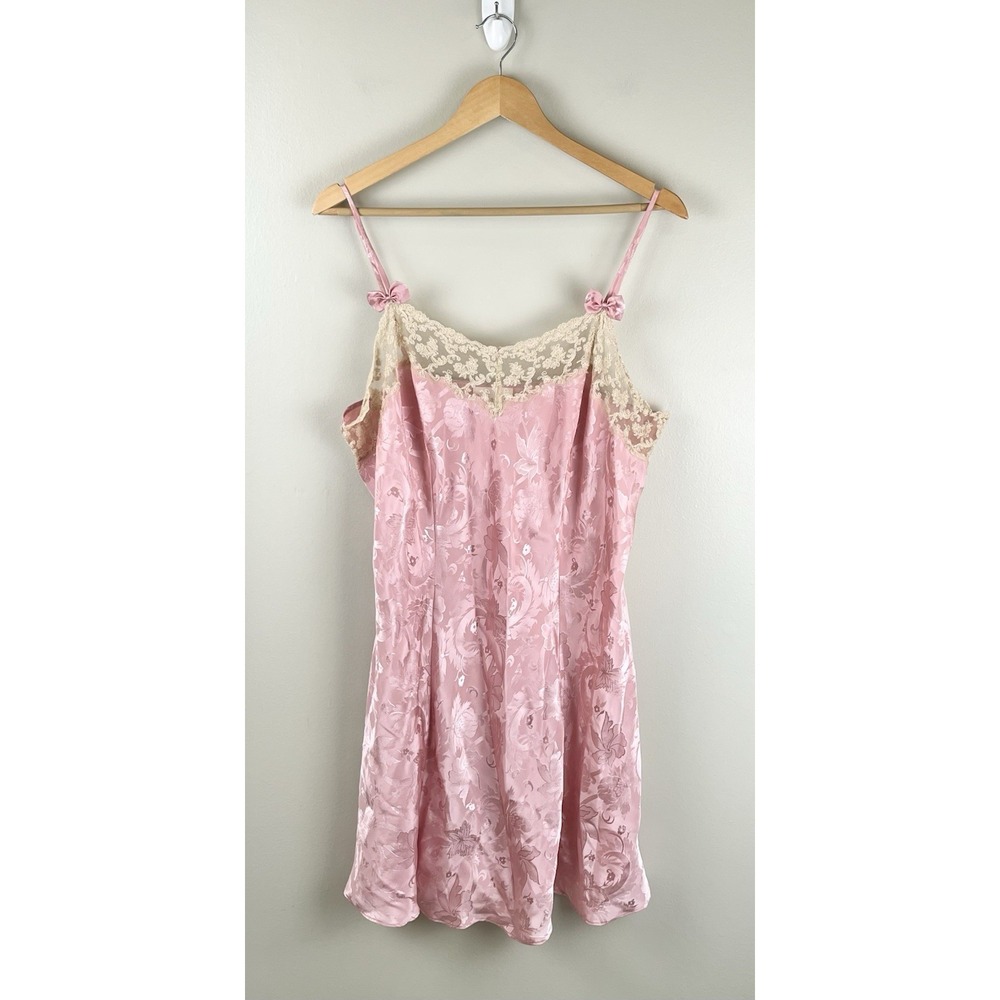 Solange Vtg 90s Y2K Pink Slip Nightgown 18/20 Plus Sz Satin Lace Chiffon Fairy